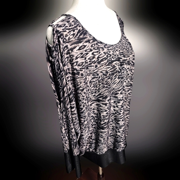 Leopard Print, Grey and Black, Stretchy, Dolman Sleeve, Long Sleeve Blouse XL - Picture 1 of 11